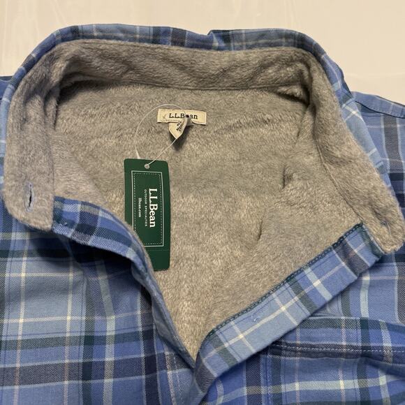 NWT - LL Bean Women’s Medium Fleece Lined Flannel Shirt Blue Button Front 285013 - Picture 2 of 10